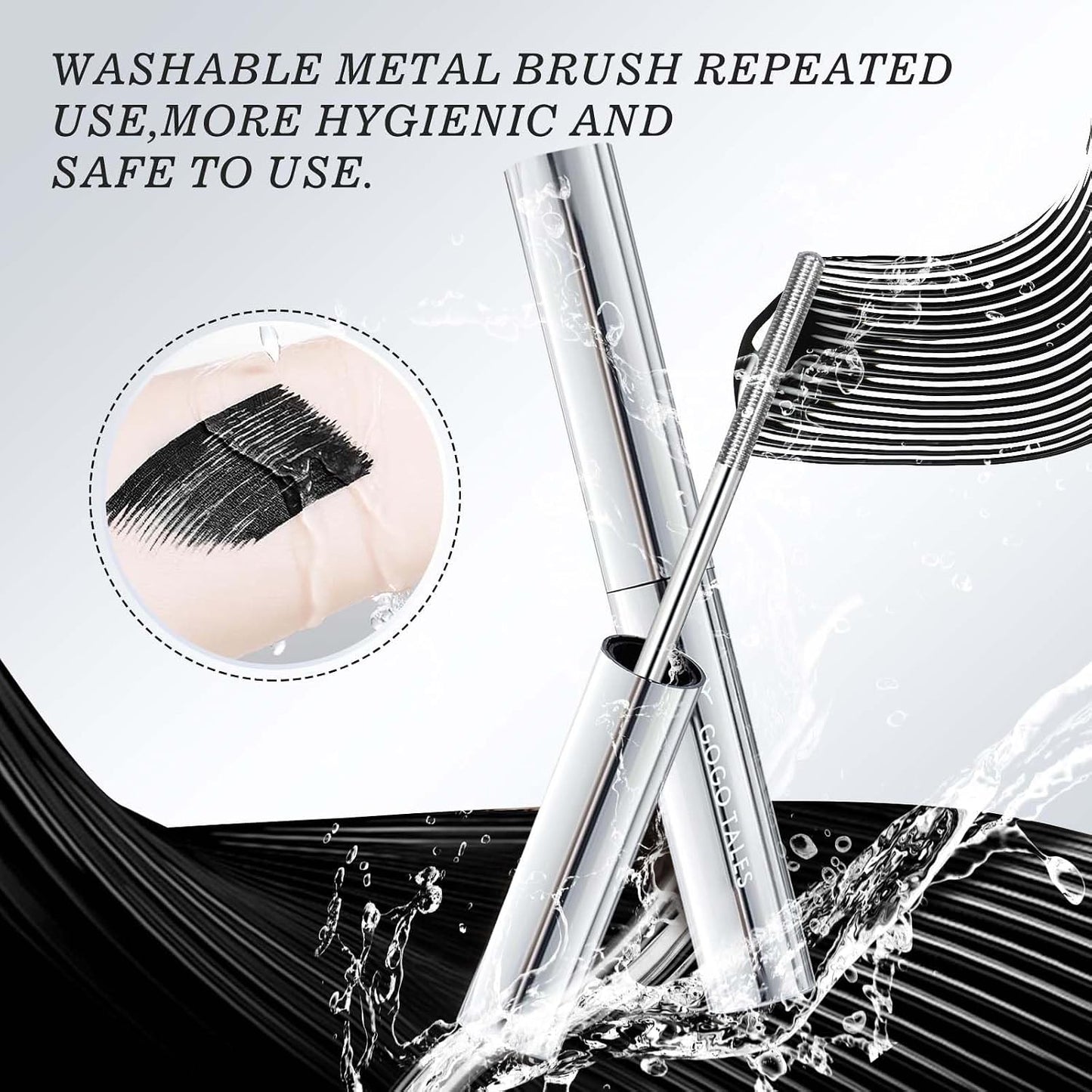 Black Metal Wand Mascara, Iron Wand Mascara for Thin Short Sparse Lashes