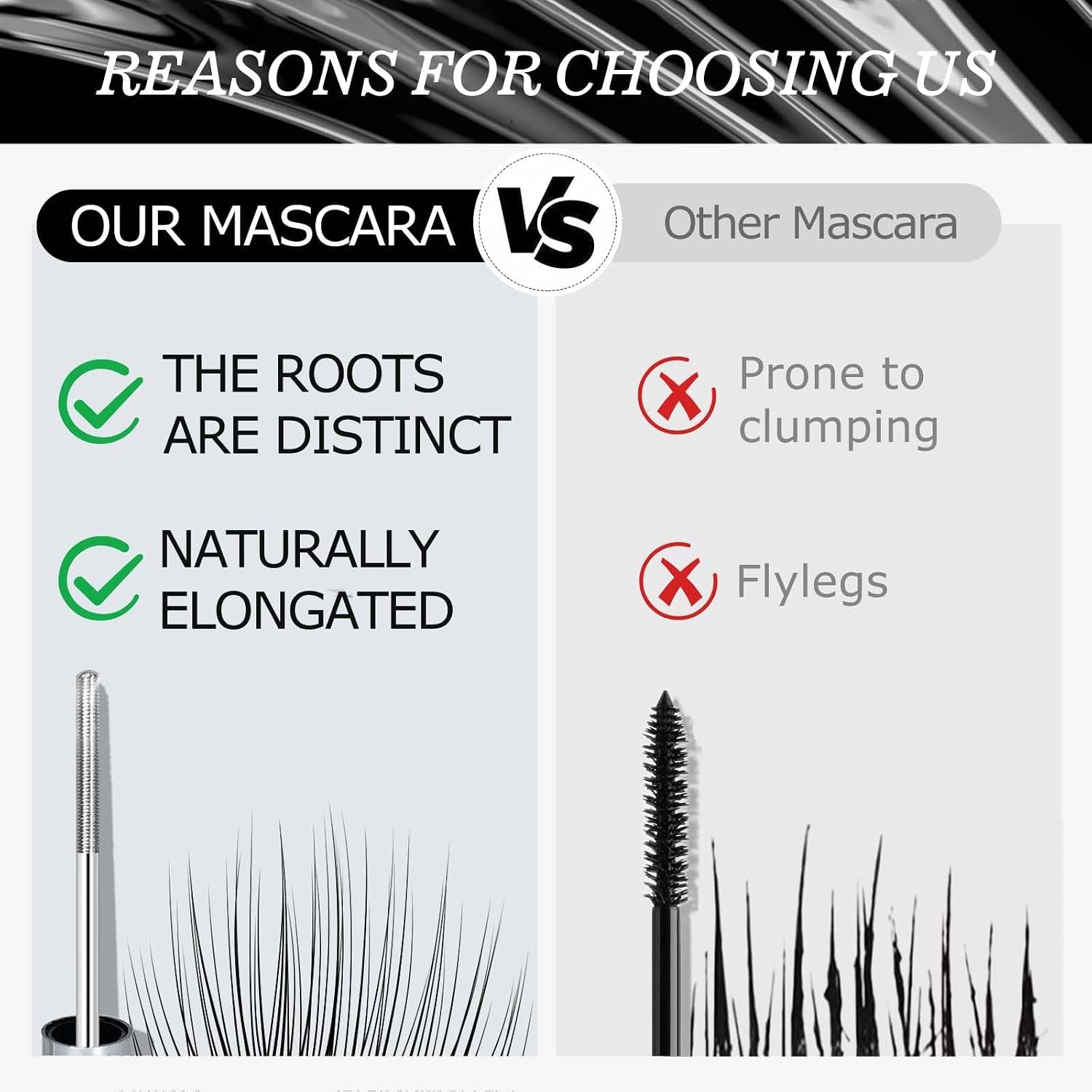 Black Metal Wand Mascara, Iron Wand Mascara for Thin Short Sparse Lashes
